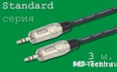MD Cable StA-J3S-J3S-3 Профессиональный симметричный микрофонный кабель (MP2050), Jack 1/8"(3,5мм.) Ст. ( J3C1S) - Jack 1/8"(3,5мм.) Ст. ( J3C1S). Серия Standard. Длина: 3м.