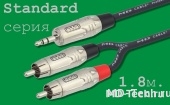MD Cable StA-J3S-RCAx2-1,8 Профессиональный симметричный микрофонный кабель (MP2050), Jack 1/4" Ст. ( J6C2S) - RCA (Тюльпан) x 2шт. ( RC1M-BK(или RD)). Серия Standard. Длина: 1,8м.